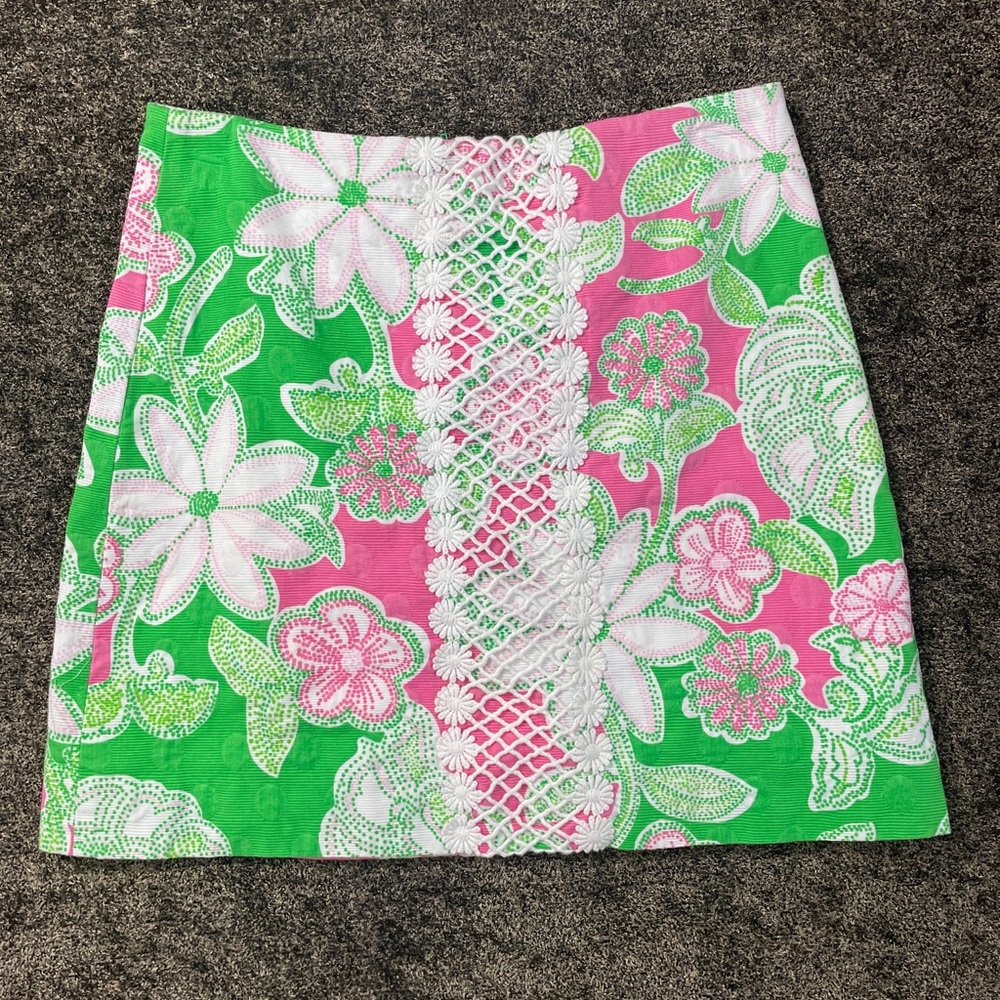 Lilly Pulitzer Callie Crochet skirt pink green white size 2